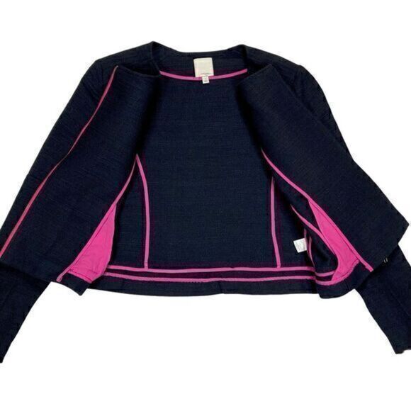 Halogen Knit Moto Jacket Womens Size Small Black Neon Pink Trim Zip Front Blazer - Picture 5 of 16